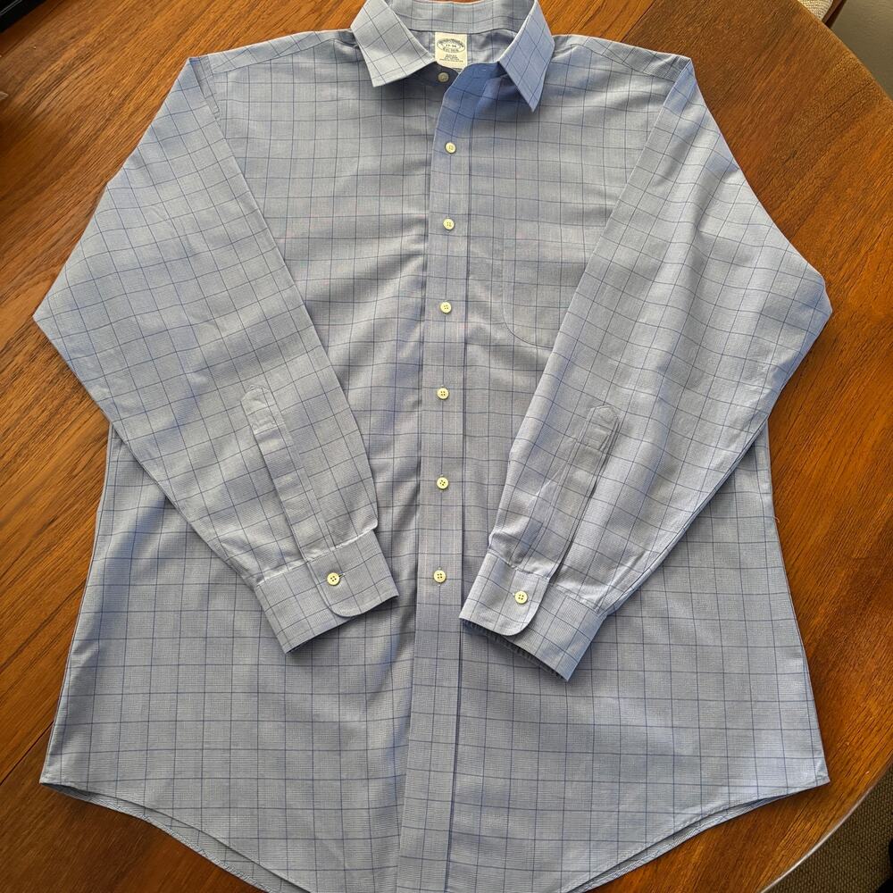 Brooks Brothers Men’s Blue Plaid Long Sleeve Button down Dress Shirt 17-34